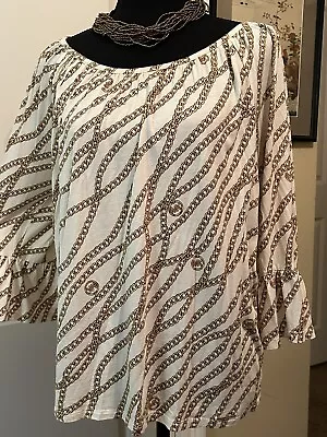 Michael Kors Women’s Top/blouse Cream Logo Chain Print Med Sleeve • $19