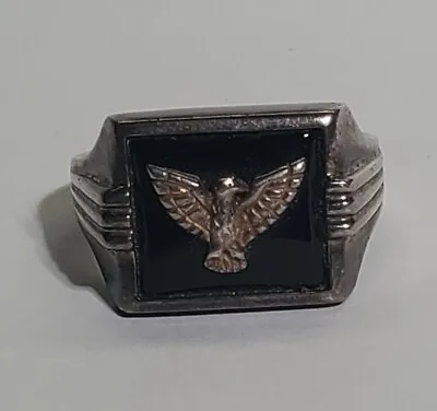 Silver And Onyx Art Deco Eagle Ring • $60