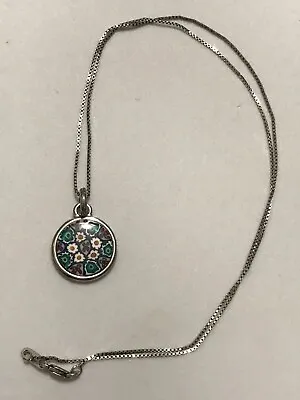 Beautiful Murano Millefiori Glass Italy 925 Sterling Silver Pendant 18  • $23