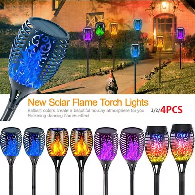 4/8Pcs Solar Flickering Flame Effect Torch Lights Outdoor Garden LED Stake Lamp • £14.88