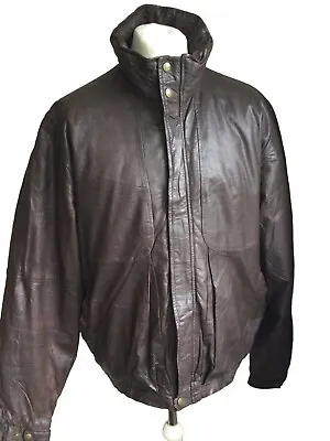 Vintage EDDIE BAUER Leather Jacket Goose Down Men's L Brown • $47.29