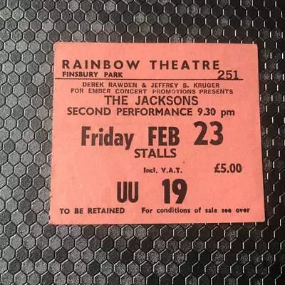 Michael Jackson The Jacksons Ticket Rainbow Theatre 23/02/79 #UU19 • £70