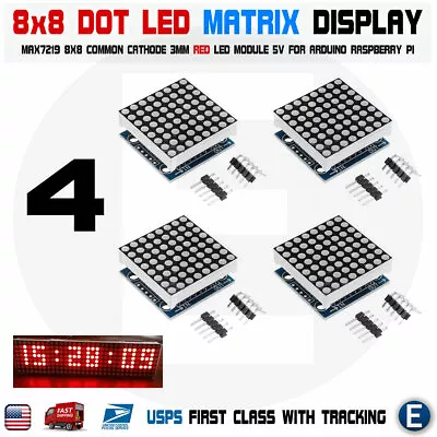 4pcs MAX7219 Red Dot Matrix 8x8 8*8 Led Display Module Arduino Raspberry Pi  • $6.78