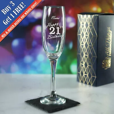 Personalised Engraved Champagne Flute Happy 21st Birthday Handwritten Design • £11.95