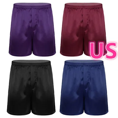 US Men's Silky Satin Shorts Boxer Trunks Bottoom Soft Loungewear Shorts Bottoms • $10.38