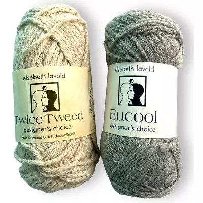 2 Skeins Elsebeth Lavold EUCOOL & TWICE TWEED Wool Yarn 🧶 Grey & Beige • $20