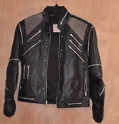 VTG Mens 80s J Park Black Leather Michael Jackson Beat It Jacket 1980s Zippers • $800