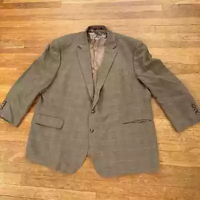 Jos. A. Bank Silk & Wool Olive Green Tan Plaid Sport Jacket Blazer Sz 56R B18 • $45