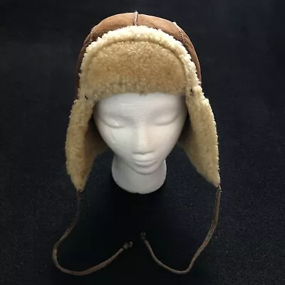 Vintage J. CREW Shearling Trapper Hat Tan Brown One Size • $29.99