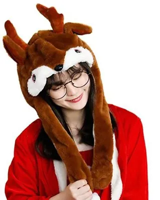 $9.99 • Buy Cute Hat With Beating Ears Plush Hats Animal Cosplay Party Christmas Hat
