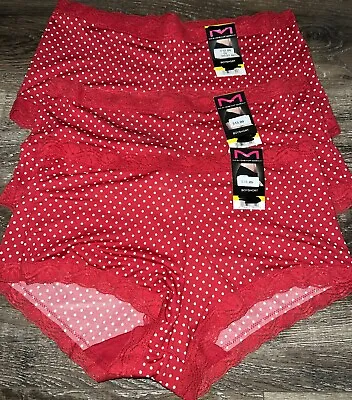 Maidenform ~ 3-Pair Womens Boyshorts Underwear Polyester Blend Red White ~ L/7 • $23.13