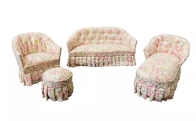 Vtg Living Room Set Sofa Armchair Footstool Chase Dollhouse Miniature Furniture • $120