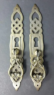 2 Lg.Ornate Long Brass Handle Drawer Pulls Knobs 5 3/8  X 7/8  #H37 • $16.95