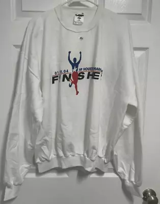 HP HOUSTON MARATHON 01.18.04 Finisher Men White Sweatshirt XL Jerzees NEW • $9.99