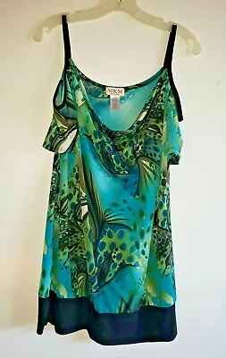 MKM Designs Turquoise Print Sleeveless V Neck Tank Top Blouse Shirt Size Medium • $12.99