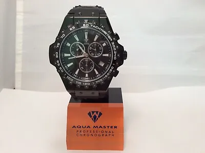 Aqua Master Jojo Jojino Rodeo Black Metal Black Rubber 55mm Diamond Watch W337 • $179