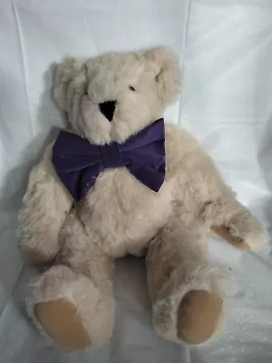 Vermont Teddy Bear Cream/Tan Colored  W/Velvet Blue Bow Tie Friends For Life • $27