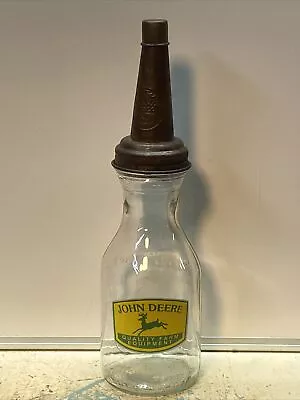 John Deere Tractor Motor Oil Bottle Spout Cap Glass Vintage Style Gas Station • $19.99