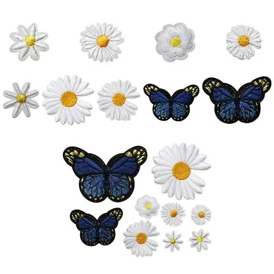 Fabric Clothes Sticker Embroidery Patch Iron On Patches Butterfly Small Daisy • £3.90