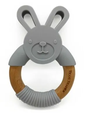 £1.40 • Buy Grey Bunny BPA Free Silicone Bunny Teether Boy Girl Wood Ring Teether New