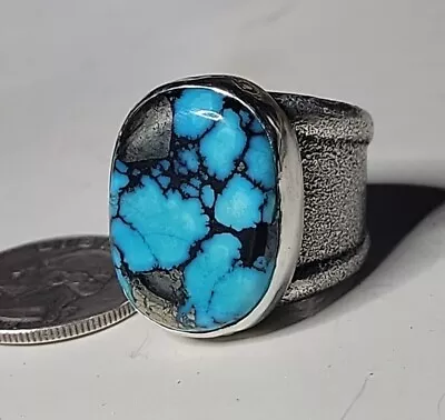 Natural Morenci Turquoise Sterling Silver Ring Size 11 23.7g Signed Handmade  • $579