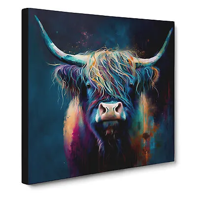 Highland Cow Abstract Expressionism Canvas Wall Art Print Framed Picture Lounge • £24.95