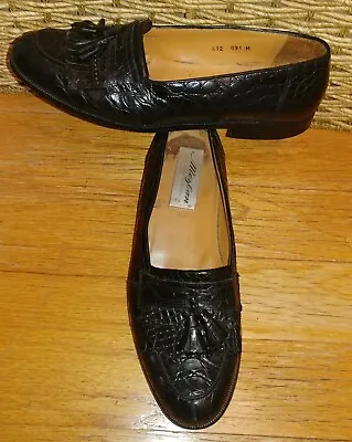 Mezlan Platinum Rodeo Mens Black Crocodile Tassel Loafers Size 9 M Made In Spain • $199.99
