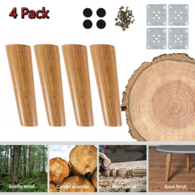 $19.59 • Buy 4PC Wooden Furniture Legs + Pads Turned Feet For Lounge Couch Sofa Cabinet Table