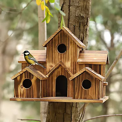 Large Bird House Wooden Hanging Bird Cage 6 Hole Handmade Natural Bird House AL • $25.29