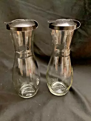 Vintage Two (2) Good Seasons Salad Dressing Glass Cruet Shaker Bottle-Black Lid • $22.50