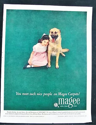 Vtg 1951 MCM Magee Carpet Little Girl & German Shepard Dog Art Photo Print Ad • $7.99