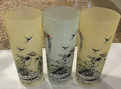VINTAGE SET OF 3 ANCHOR HOCKING FROSTED GLASSES- SOUTHERN BELLE FEATURED - 1950s • $12