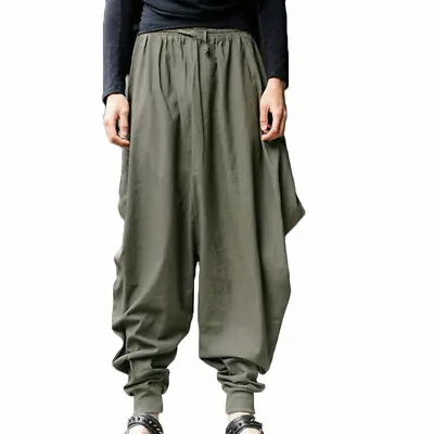 Mens Harem Pants Grey Hippie Yoga Plain Aladdin Martial Loose Baggy Trousers • $16.36