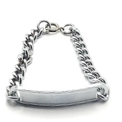 Stainless Steel Link Chain Bracelet Mens Silver Toned ID Panel  7.50 In. Length • $14.97