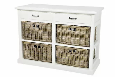 Solid Mahogany Dresser / Chest Of Drawers / Storage  With 4 Wicker Baskets • $699