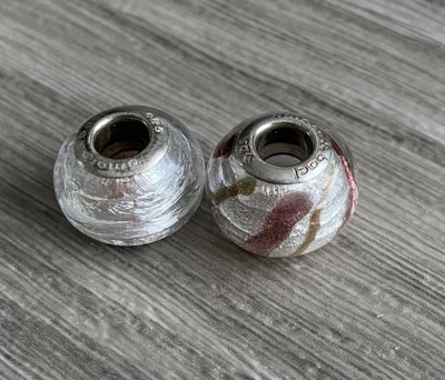 £9.99 • Buy Amore&Baci 925 Silver Murano Italian Charms X 2 In Silver Coloured