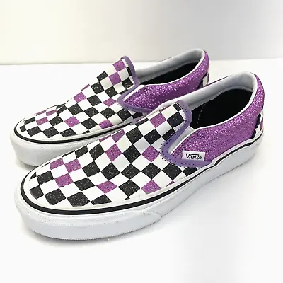 Vans Classic Checkerboard Glitter Skate Shoes Womens 6 Purple Black Slip On • $39.99