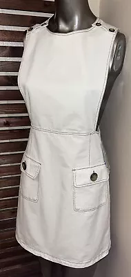 NWT ZARA Off White Cream Denim Jean Overall Mini Short Skirt Dress - XS / $49.90 • $28