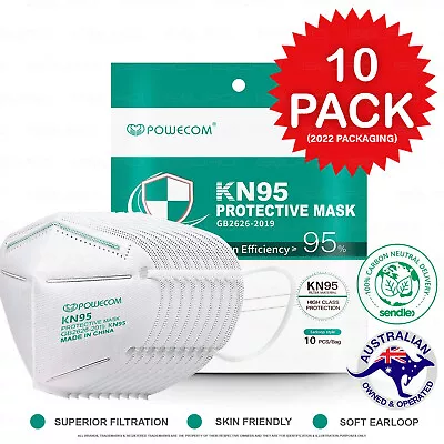 10Pcs Powecom Premium 4-Layer Certified KN95 N95 P2 Disposable Face Masks-WHITE • $26.95