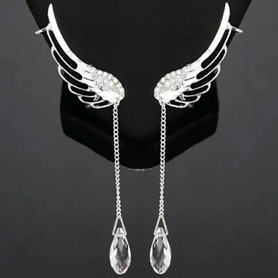 Women 925 Silver Long Chain Tassel Earrings Angel Wing Crystal Ear Clip Eardrop • $1.49