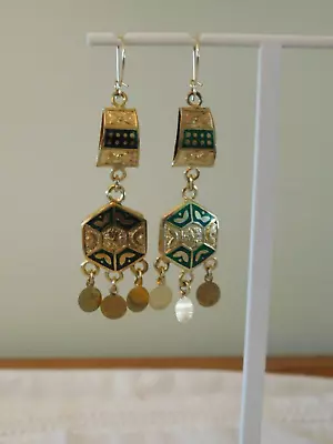 Vintage Bali Indian Style Dangling Enamel Earrings • $5