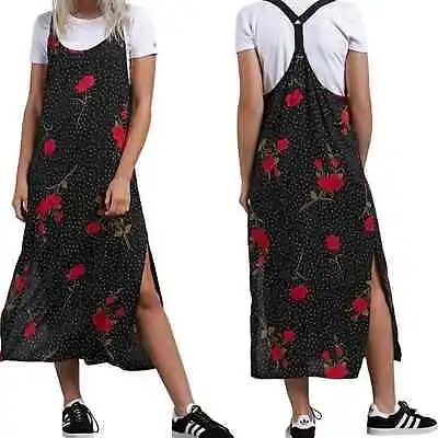 New Size L Large Volcom End Of The Rose Roses Flower Black Polkadot Dress • $45
