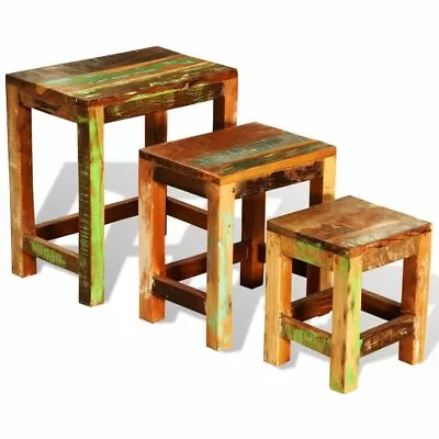 Rustic Solid Reclaimed Wood End Table Bedroom Wood Side Table Stand Stool Set • $187.99