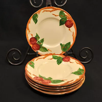 Franciscan Apple 5 Dessert Plates 6 3/8  Embossed Red Green Brown USA 1958-1966 • £46.24