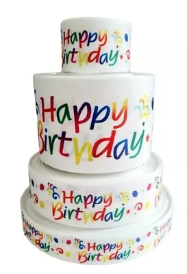 Grosgrain Printed Ribbon 25mm 38mm 75mm Width 1  Happy Birthday Cake Balloons  • £2.35