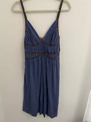 Michelle Jonas Womens Halter MIDI Dress Large Blue Sleeveless Sun Dress Strappy • $22.44