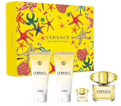 VERSACE YELLOW DIAMOND For Women 4 Pcs SET 3.0 Oz EDT Spray + BODY LOTION + GEL • $79.95