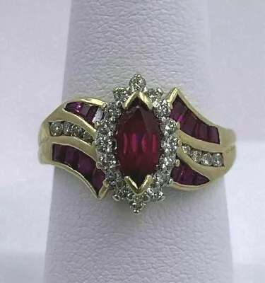 2Ct Marquise Cut Simulated Red Ruby Cocktail Ring 14k Yellow Gold Plated Silver • $97.50