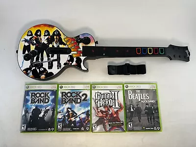 Kiss Les Paul Guitar Wireless Xbox 360 Guitar Hero Bundle 4 Games Rock Band • $234.99