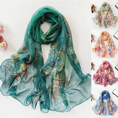 Women Long Scarves Soft Silk Wrap Lady Shawl Chiffon Scarf Thin Breathable Scarf • £4.07